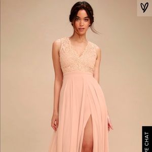 Lulu’s Blush Pink Lace Backless Maxi Dress
